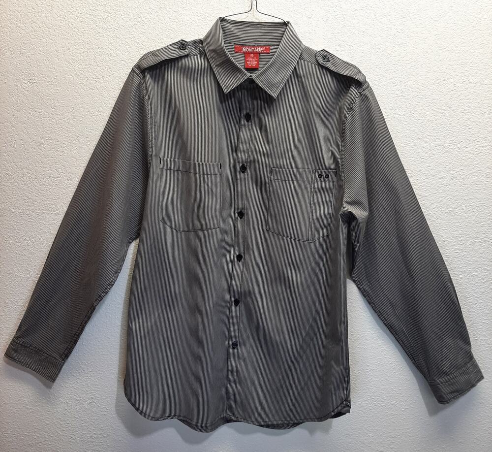 Montage Men's Gray Striped Button Down Shirt l Size: M